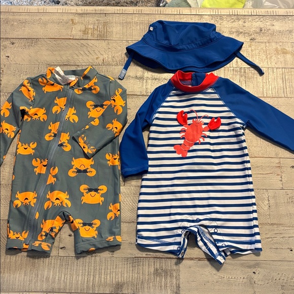 Other - Kids' Crab Print Rashguard Swimsuit Set - Blue/Orange